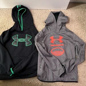 Two (2) Under Armour Hoodie Sweatshirts Youth Large Black Gray Great Condition